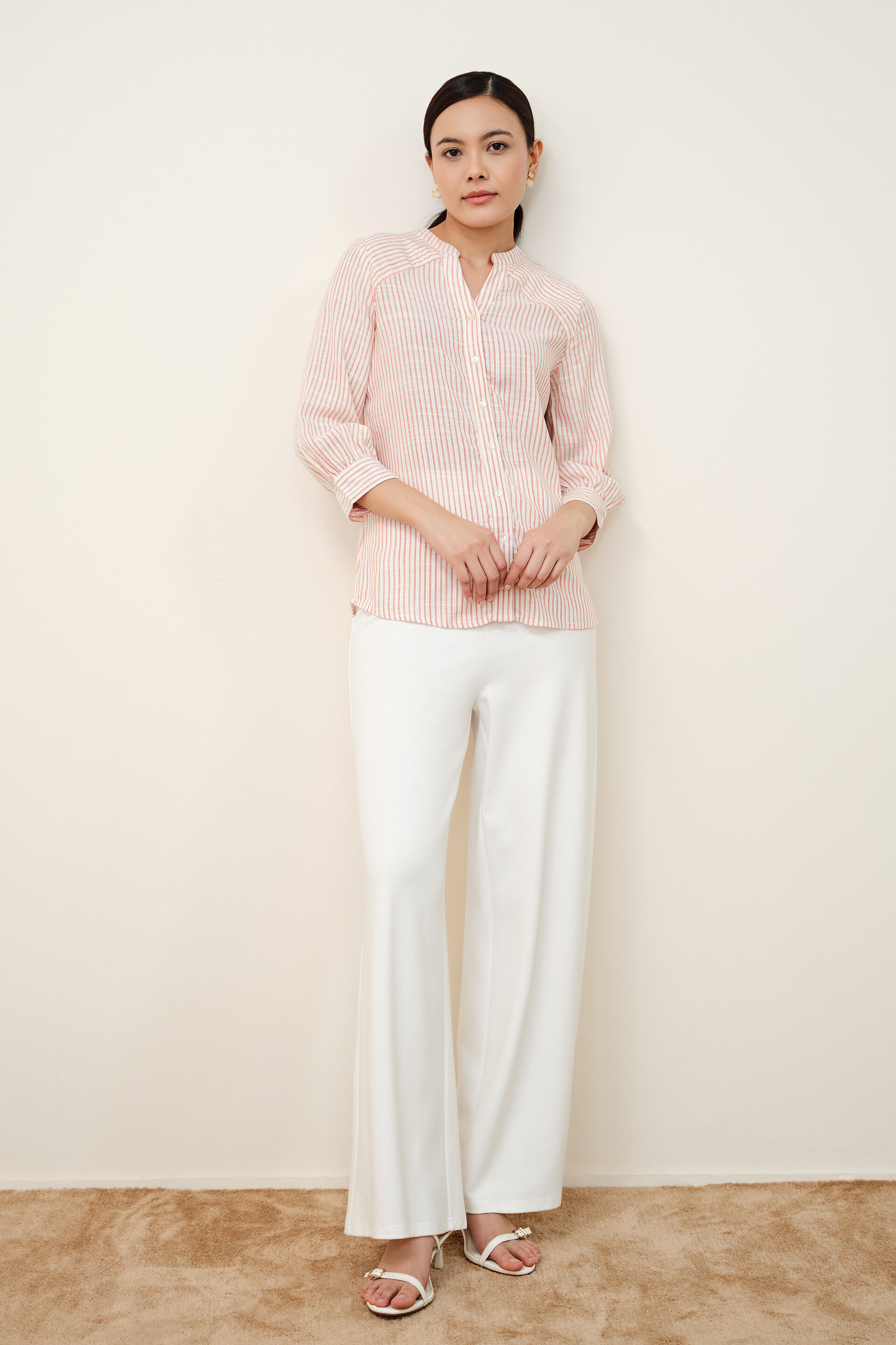 Off-White Rust Striped Shirt, White, image 3